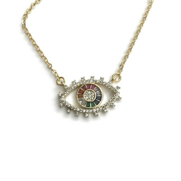 Evil Eye Multi Colour Cubic Zirconia Sparkly Necklace - Picture 4 of 4